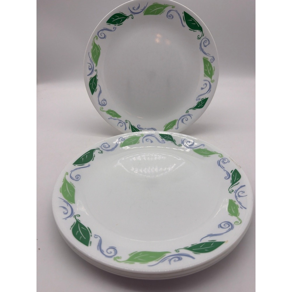 Set‎ of 5 Corelle SPEARMINT Dinner Plates 10-1/4" Plates Green Leaves/Blue